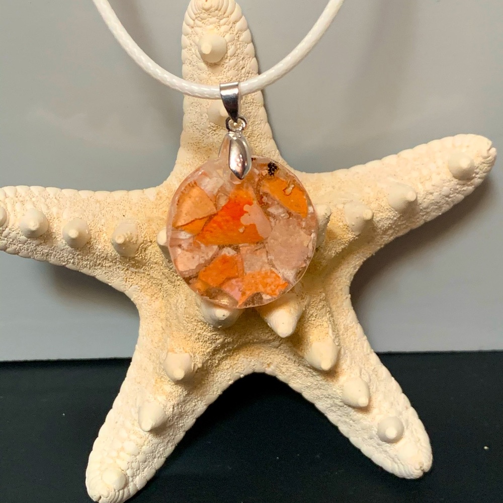 Crushed Crab Shell Pendant with Necklace